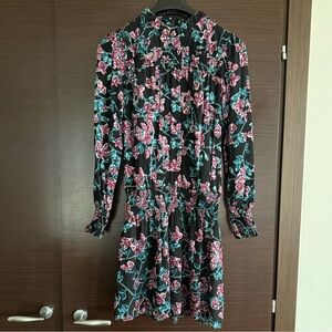 Parker Floral Black Smocked Ruffle Long Sleeve Dress - NWT - Small